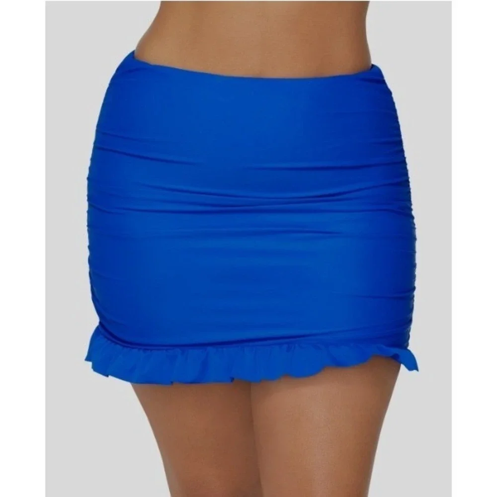 Raisins Curve Echo Skirt Swim Bottom Blue Ruched Ruffle Plus‎ Size 18W M840068